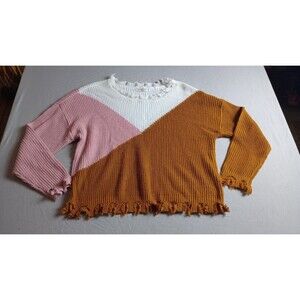 Full Circle Trends Mauve Combo Multicolored Distressed Sweater Women's Size 1X